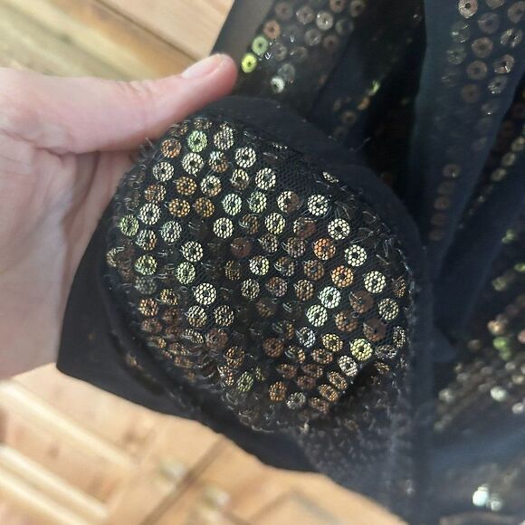 Annabella Small Black Tank Top Gold Sequins Layered Blouse - Picture 11 of 12